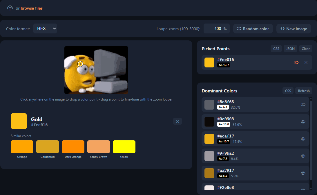 Pick color from image tool